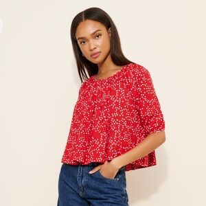 Madewell Red Polka Dot Flare Top
